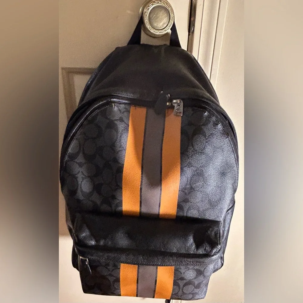 Coach Charles Varsity Men's Black/Charcoal and Orange Backpack - Picture 9 of 15